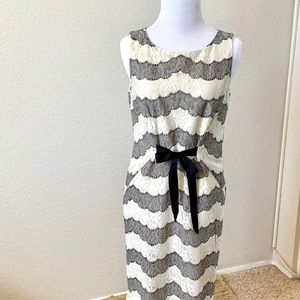 Eva Mendes Black and White Scalloped Lace Dress